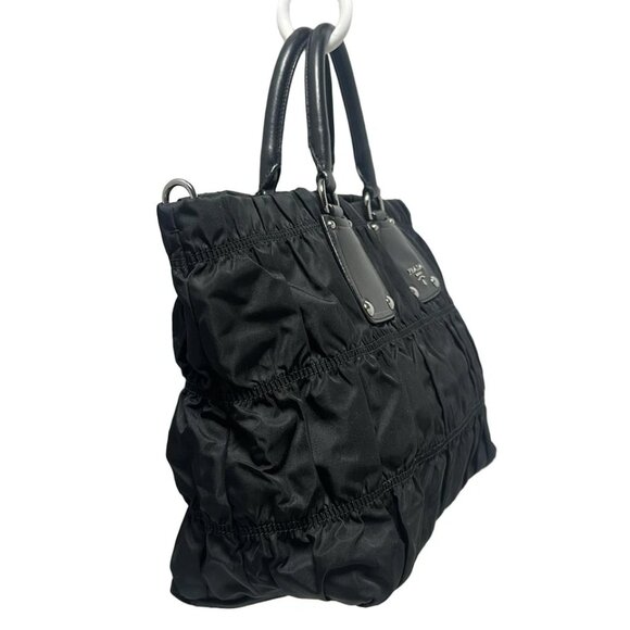 PRADA Gathered Bag - Black Nylon Leather Tote Bag 431-052125 - Picture 3 of 10